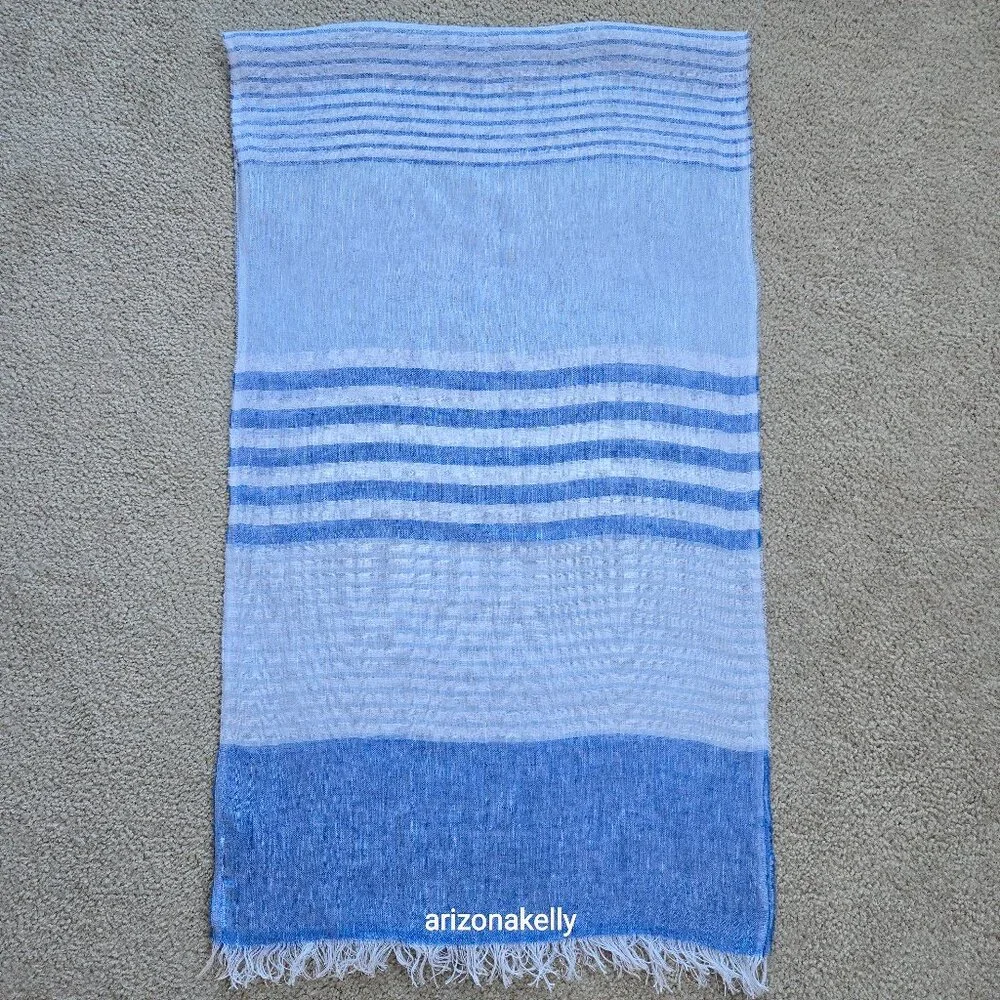 Mario Romano Capri Linen Scarf Italy Italian Blue Stripe - Picture 1 of 12